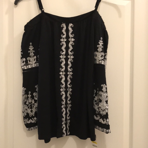 INC Black/Silver Embroidered Off Shoulder Blouse - Picture 5 of 7